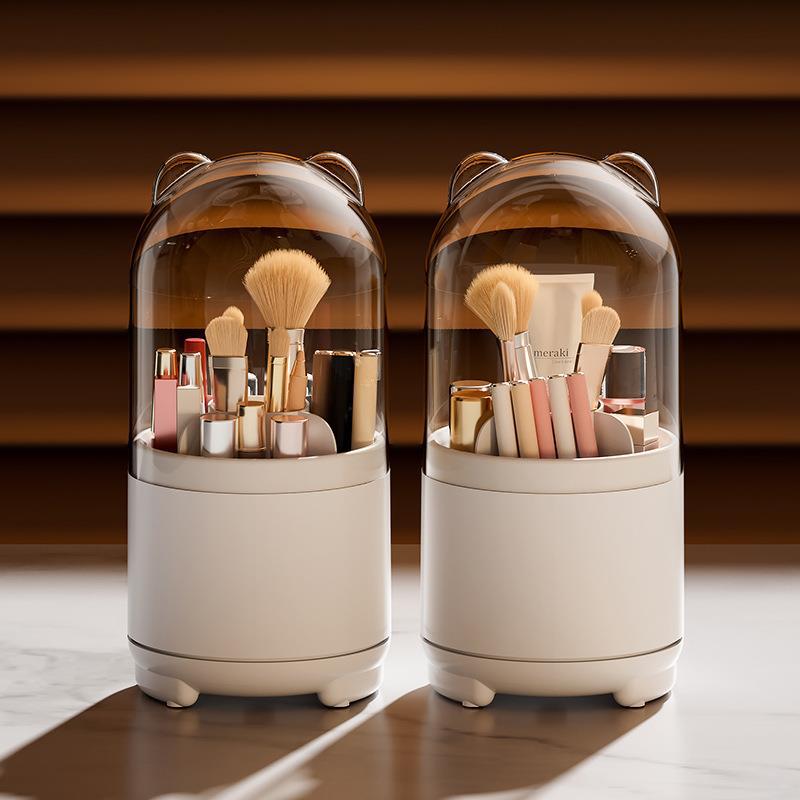 360° Drehbarer Transparenter Make-up- & Stifthalter - Staubdichte Aufbewahrung für Pinsel, Lippenstifte und Lidschatten.
