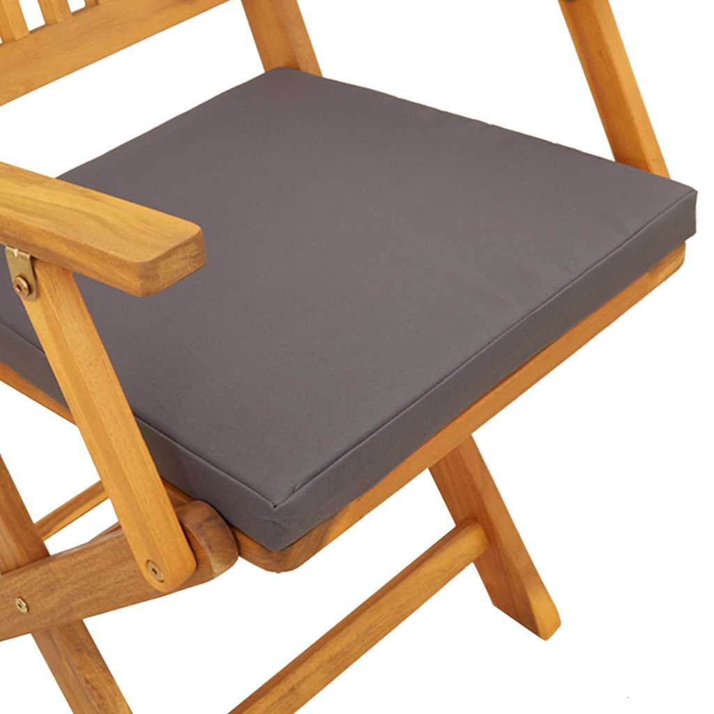 Folding Chair with Cushion 2 pcs Brown Solid Acacia Wood