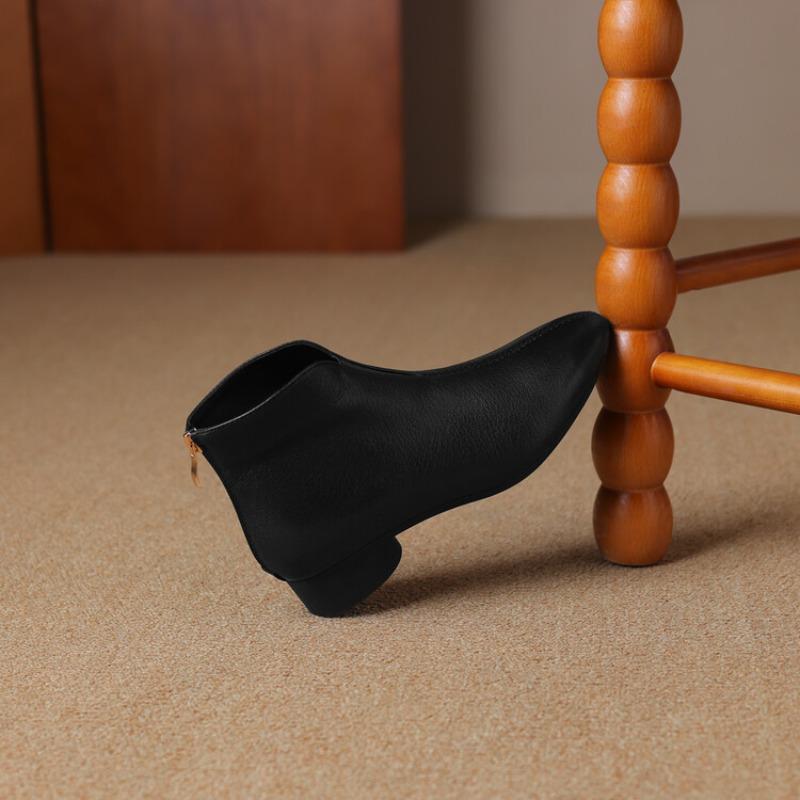 Fashion Booties Fall New Pointed Toe Paneled Rear Zipper Soft Sole Non-Slip Round Heel Single