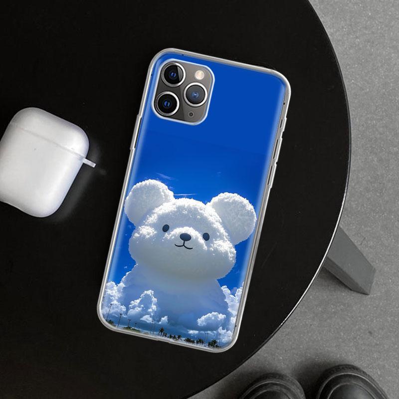 Sunny Clouds Teddy Bear Phone Case Cover for iPhone 11 12 13 Mini 14 15 Plus 16 Pro Max 17 Air 7 8 + SE Art Customized Fundas 11