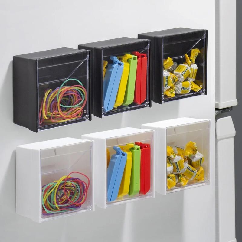 Magnetic Storage Box Kitchen Storage Solution Refrigerator Magnetic Storage Organizer with Transparent Lid for Easy Installation