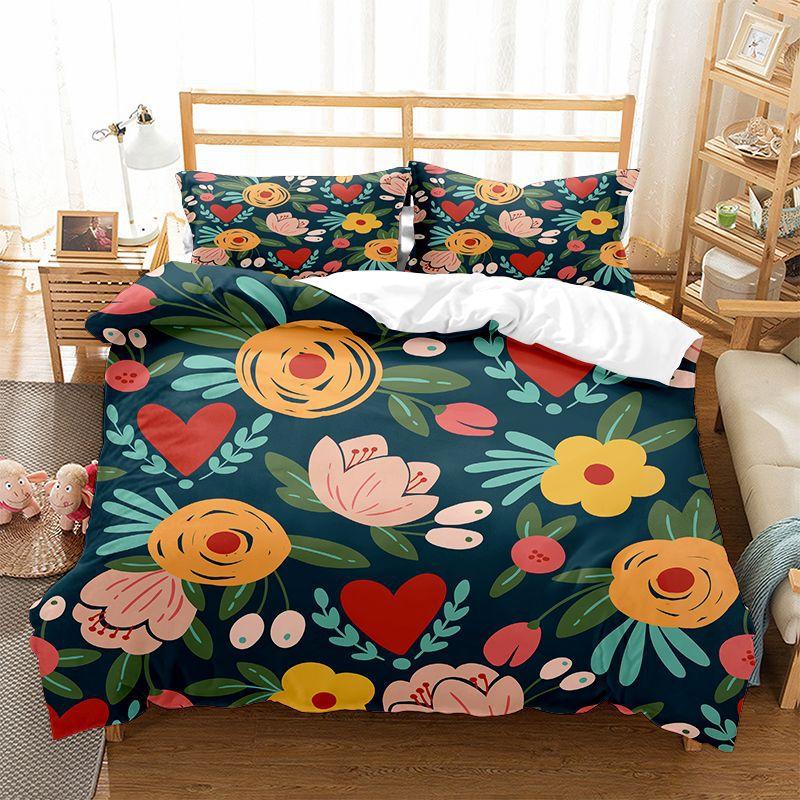 Comforter Floral Bedding Set Botanical Flower Queen Soft Boho Rose Flowers Leaves Print Comforter For Teens Adults Decor