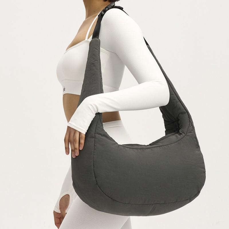Womens Quilted Nylon Moon Shape Crossbody Bag Large Capacity Soft Shoulder Daily Use Winter