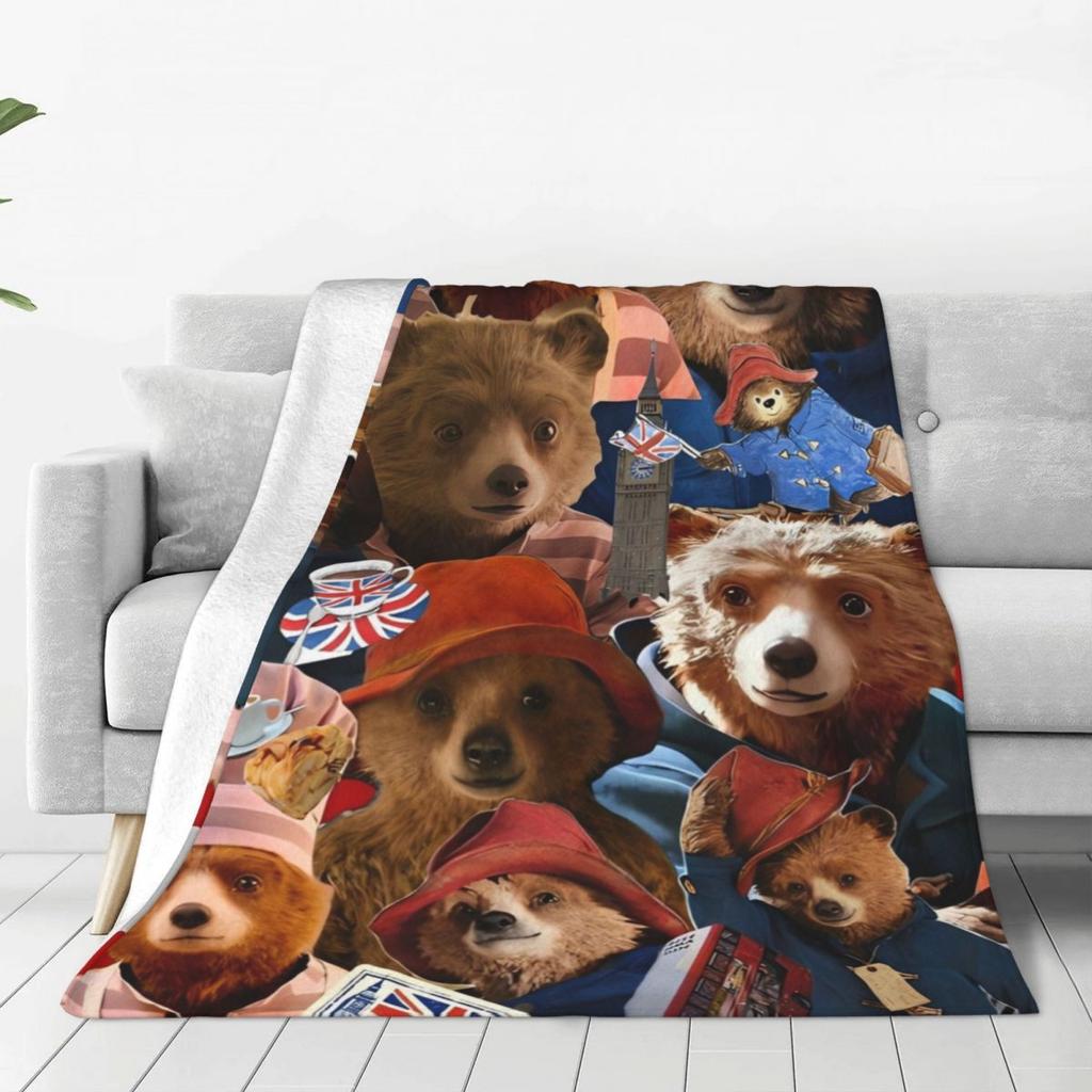 Britain Paddington Brown Bear Warm Blanket Cute Movie Cartoon Travel Plush Throw Blanket Flannel Bedspread Sofa Bed Cover