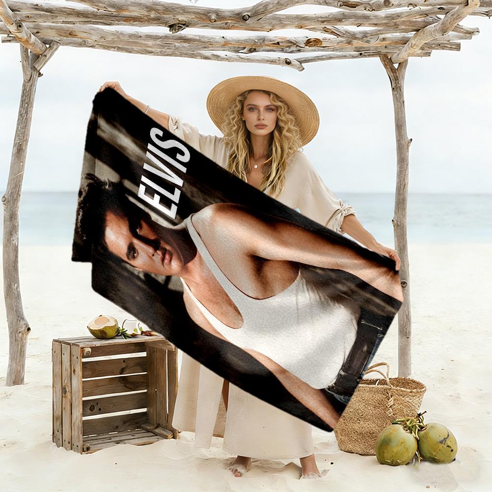 Rock Roll Legend Elvis Beach Towel Quick-Dry Soft Microfiber Comfortable Lightweight Perfect for Traveling Yoga Camping and Swimming