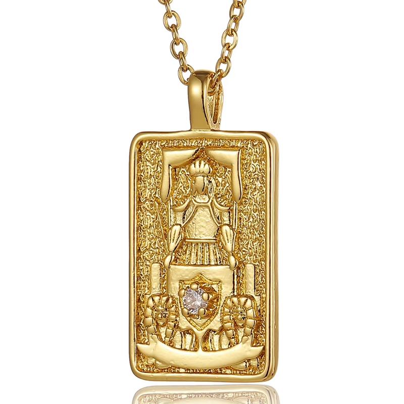 YILUOCD Zirconia Tarot Card Necklace Classic Tarot Queen Lover Magician Moon Wealth Amulet Stainless Steel Jewelry