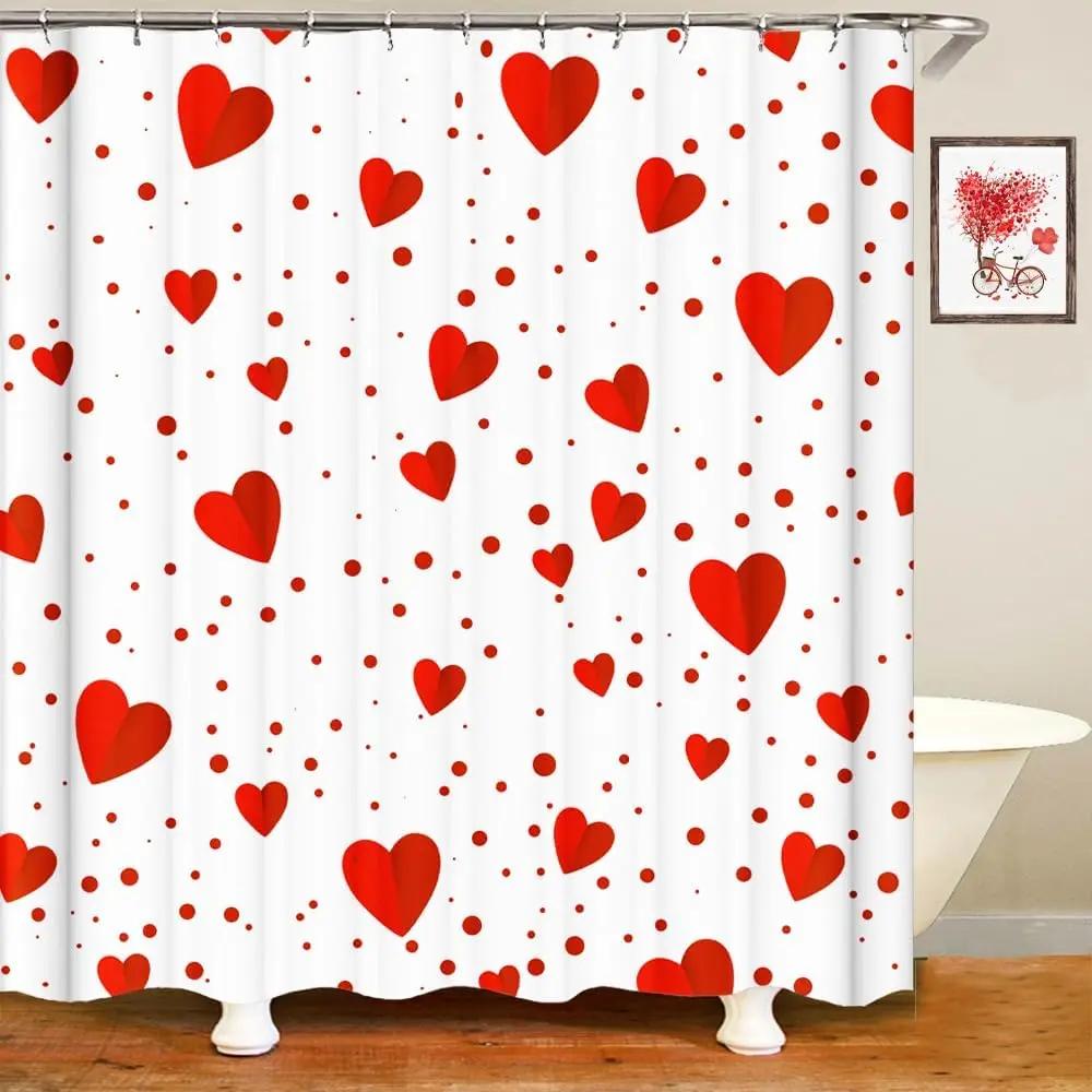 Valentine's Day Shower Curtain Falling Red Couple Romantic Love Bathroom Decorative Waterproof Shower Curtain 90x180cm