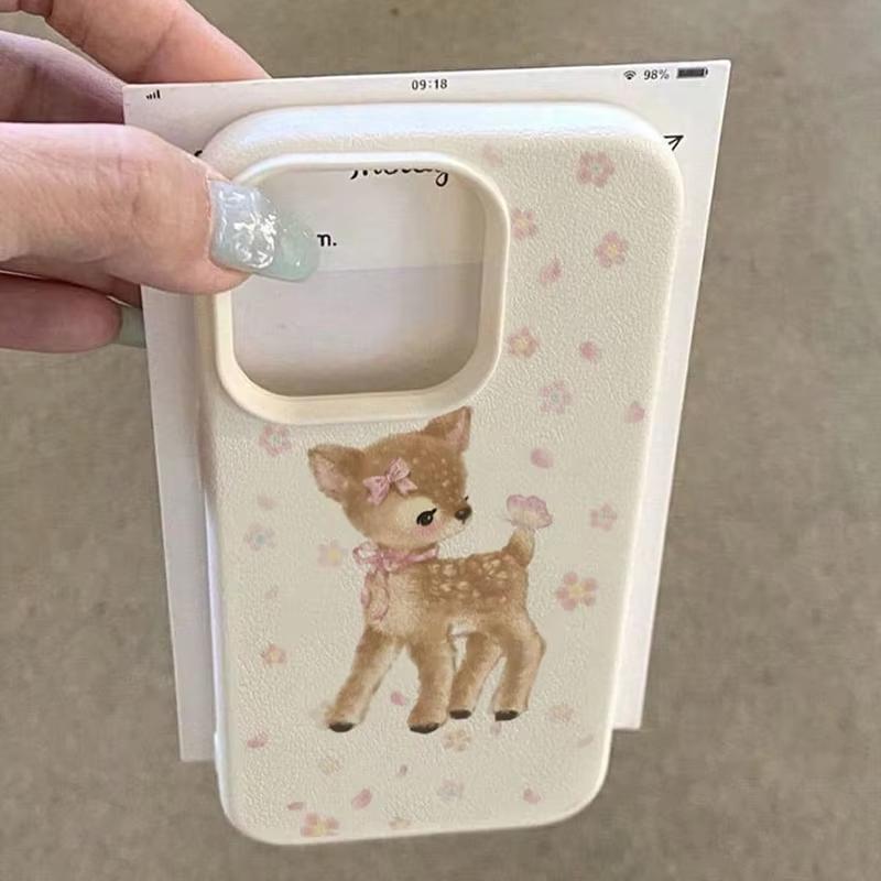 Cute Deer & Floral Pattern Phone Case For iPhone 17 Air 16 e 15 14 13 12 11 Pro Max Plus SE TPU Material Cover