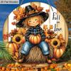 Autumn Harvest Wooden Sign with Smiling Girl Pattern - Fall In Love Round Sign for Yard, Door, Wall Hanging Decor - Ideal Harvest Decoration