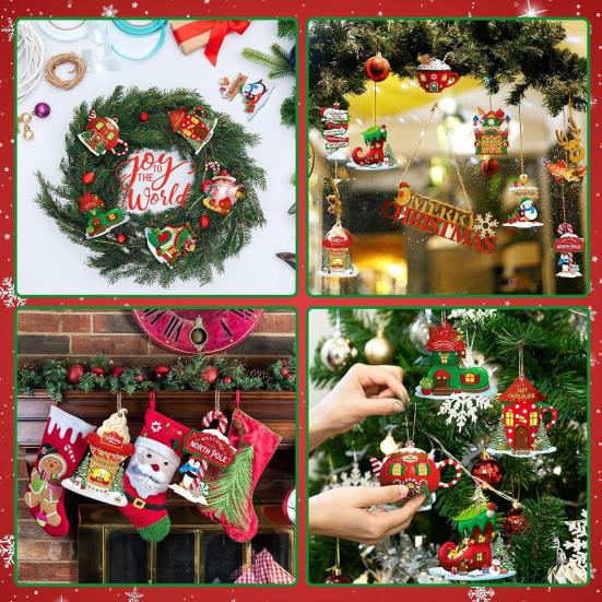 Yousheng 12/24/36Pcs Christmas Wooden Hanging Decoration Farmhouse Rustic Holiday Party Winter Xmas Tree North Pole Hanging Ornament Sign