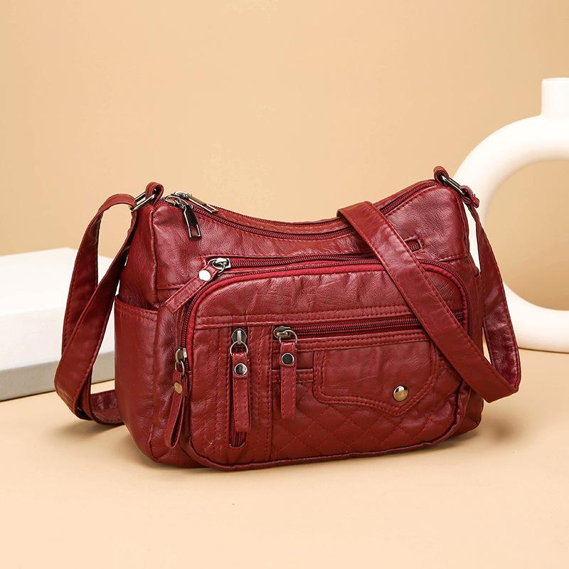 Modna Czterosezonowa Miękka Skóra Wielokomorowa Wielokieszeniowa Wysokiej klasy Wielowarstwowa Torba Jednoramienna Crossbody
