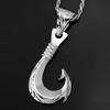 Leilani Hawaiian Fish Hook Pendant Necklace for Men, 925 Sterling Silver with Scroll Engraving and 45cm Rope Chain
