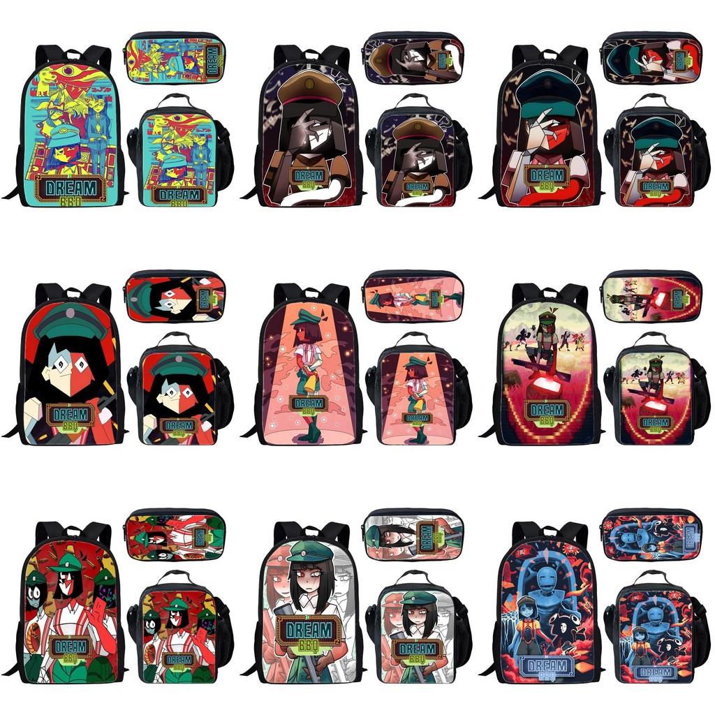 Bbq Dream Ena Pattern Printing Backpack Lunch Bag Pen Case Set For Gift Student
