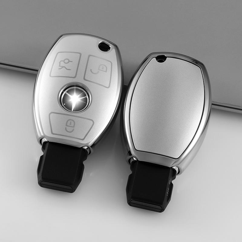 Mercedes 3-Button Key Case for C-Class, C200L, GLC, GLA200, GLK with Liquid Sand Silver Buckle