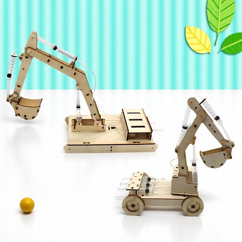 DIY wooden hydraulic excavator model children's puzzle assembly toy wooden science experiment parent-child interaction