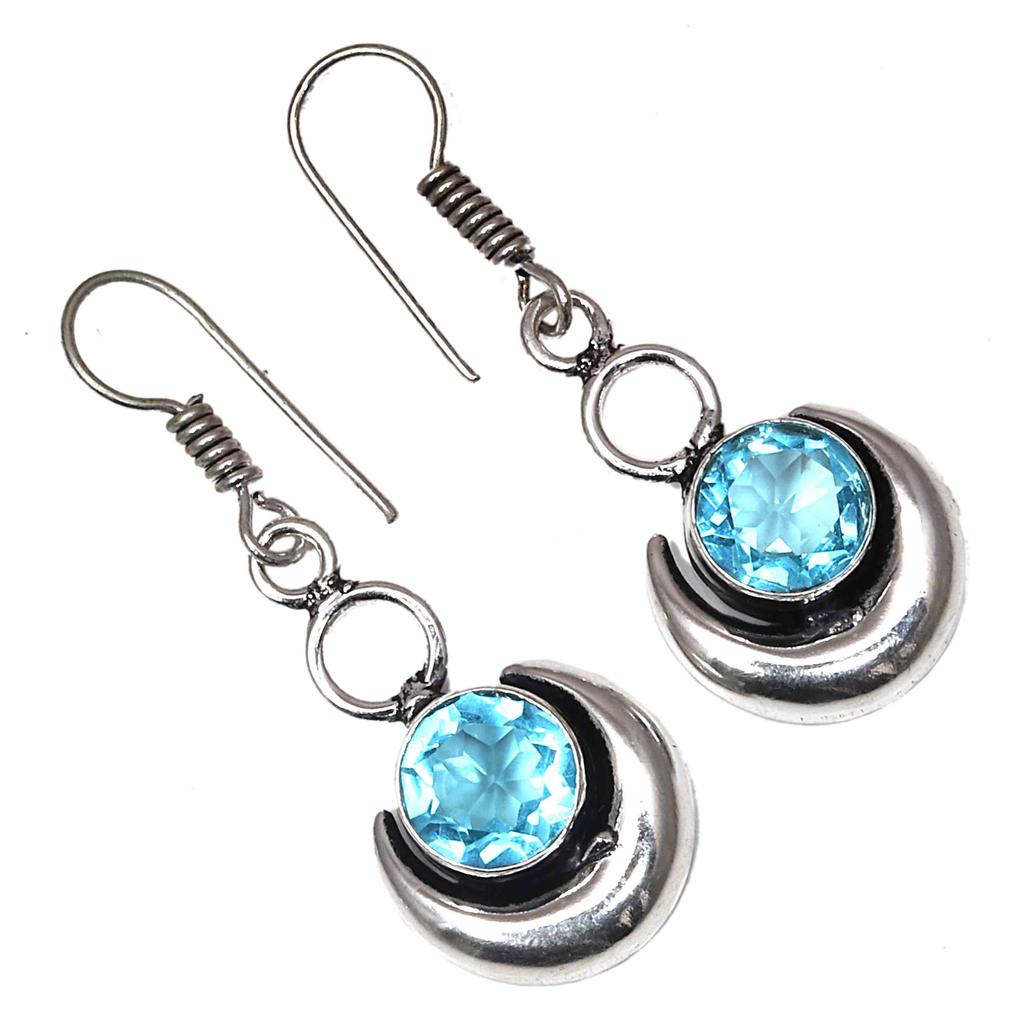 Swiss Blue Quartz Gemstone Women's Unisex Jewelry Necklace Set 18-20''