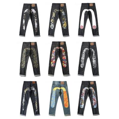 New Japanese Hipster Retro Hip-hop Fashion Print Jeans High Street Leisure Slim Straight Embroidery Y2k Print Stitching Trousers