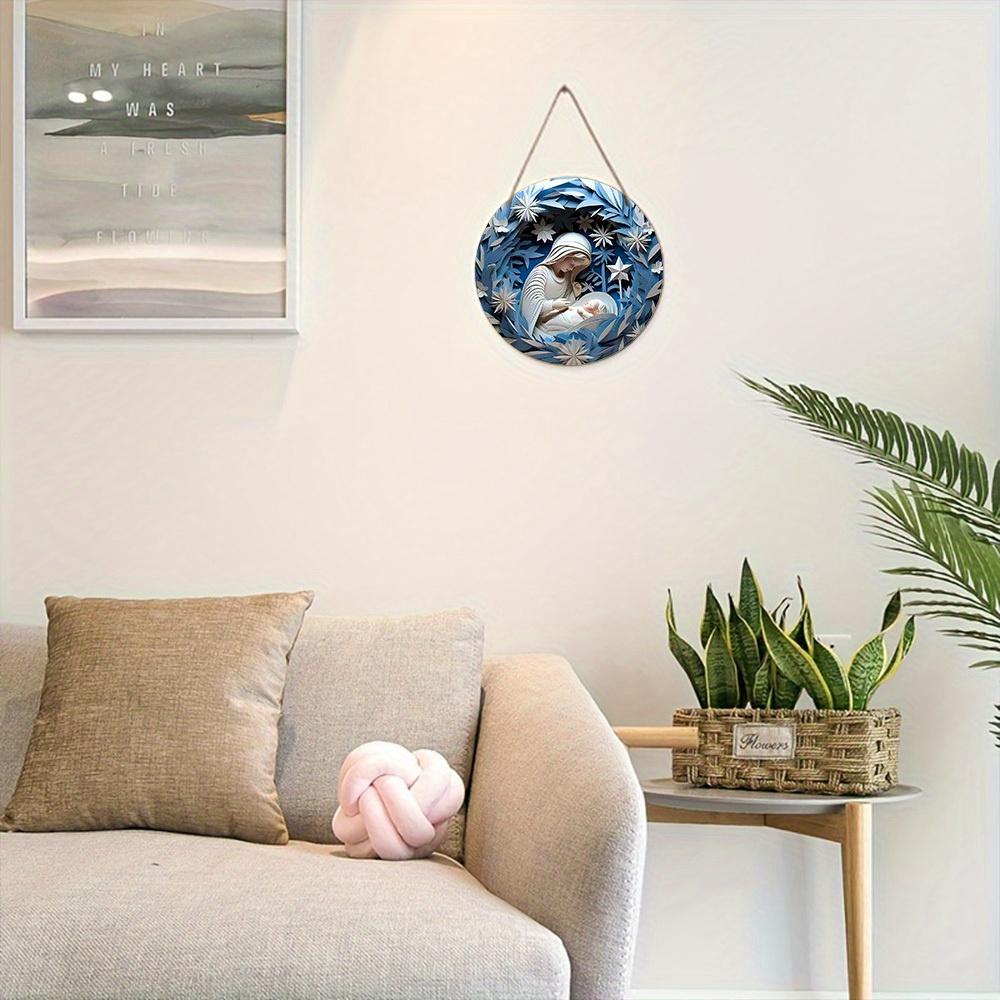 Nativity Scene Wooden Christmas Sign - Navidad Jesus Round Sign for Front Door Wall Hanging Decor - Ideal Christmas Ornament for Christians