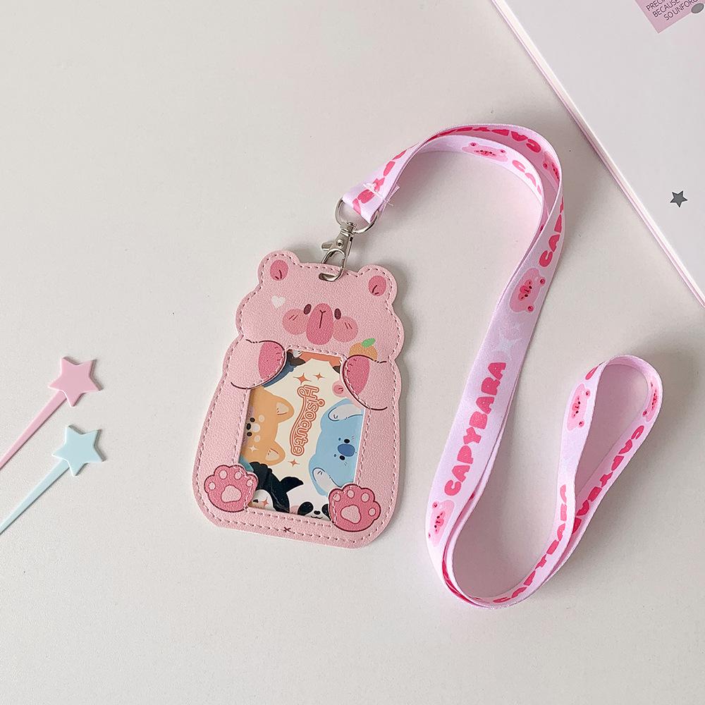 

Cartoon Animal Shaped Long Rope Neck ID Card Holder Student Bus Card Cover Case Badge Holder Kpop Idol Photocard Holder
