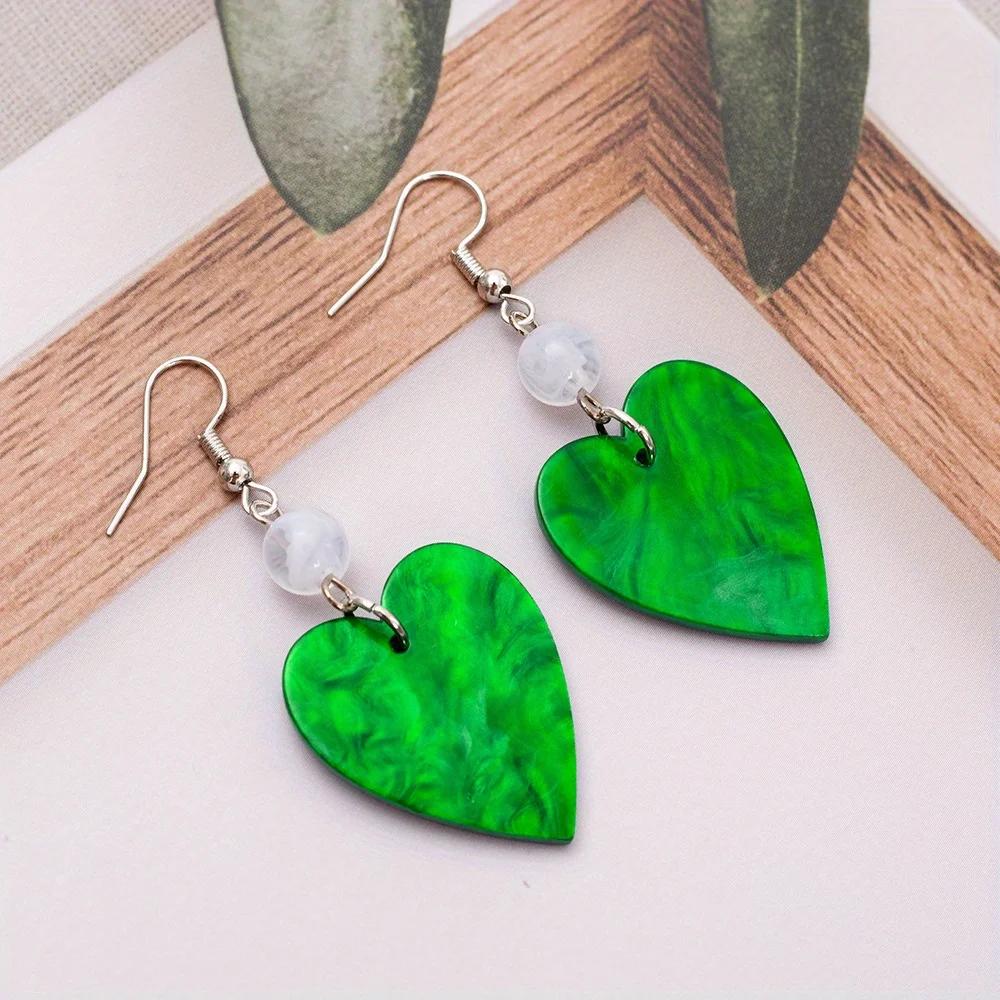 Boucles d'oreilles pendantes en forme de cœur en acrylique pour femmes et filles, Boucles d'oreilles pendantes en forme de cœur, Bijoux romantiques pour la Saint-Valentin