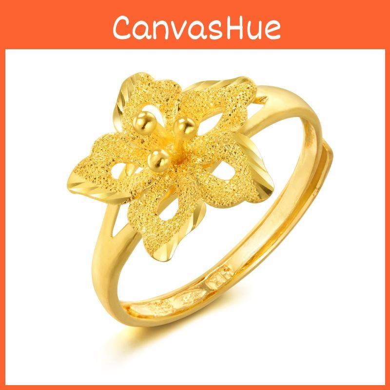 Purple Blossom Trendy Flower Ring For Women Elegant Gold Plated Brass Adjustable Design