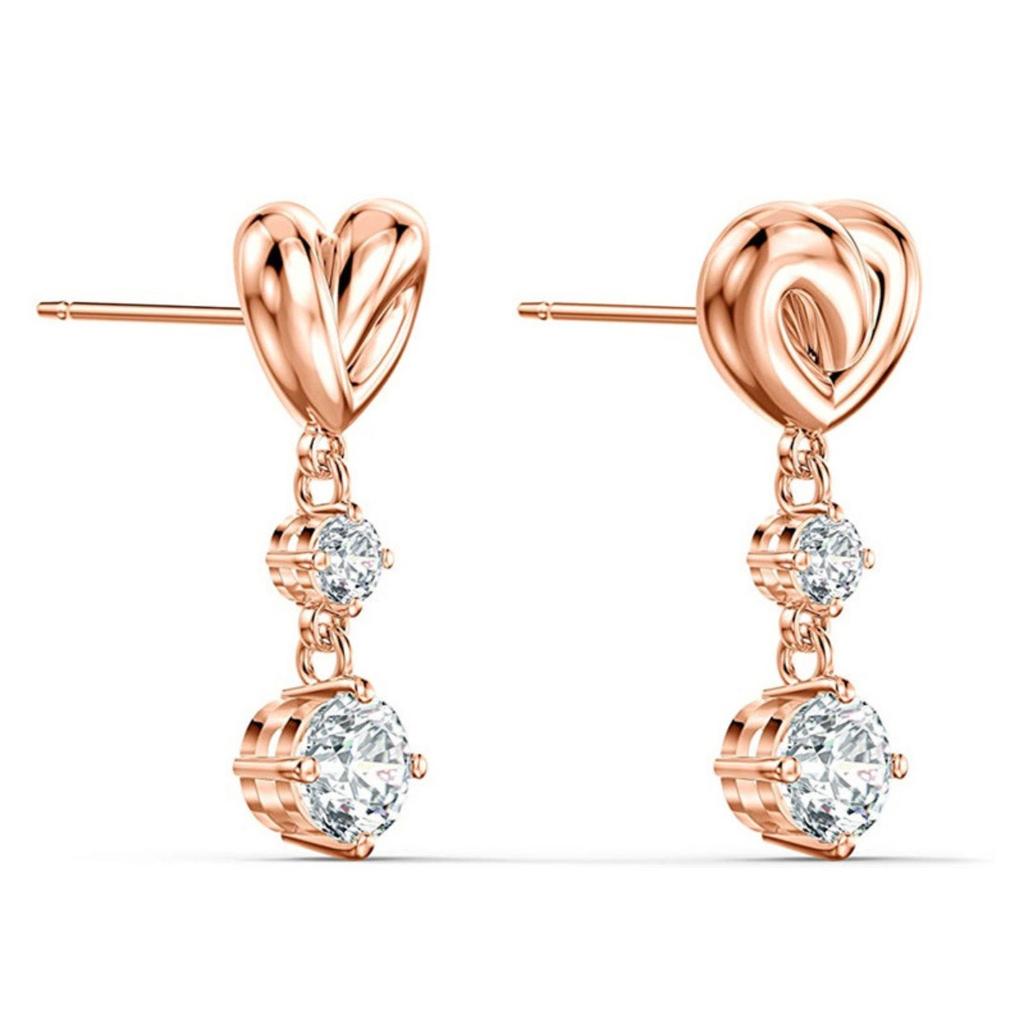 Rose Gold Tone Twisted Heart Drop Earrings with Graduated Clear Stones Women Jewelry