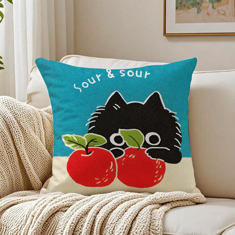 Hand Drawn Cartoon Happy Cat Cushion Cover Pillowcase Antidustmite living Room Sofa Decor Cushion Room