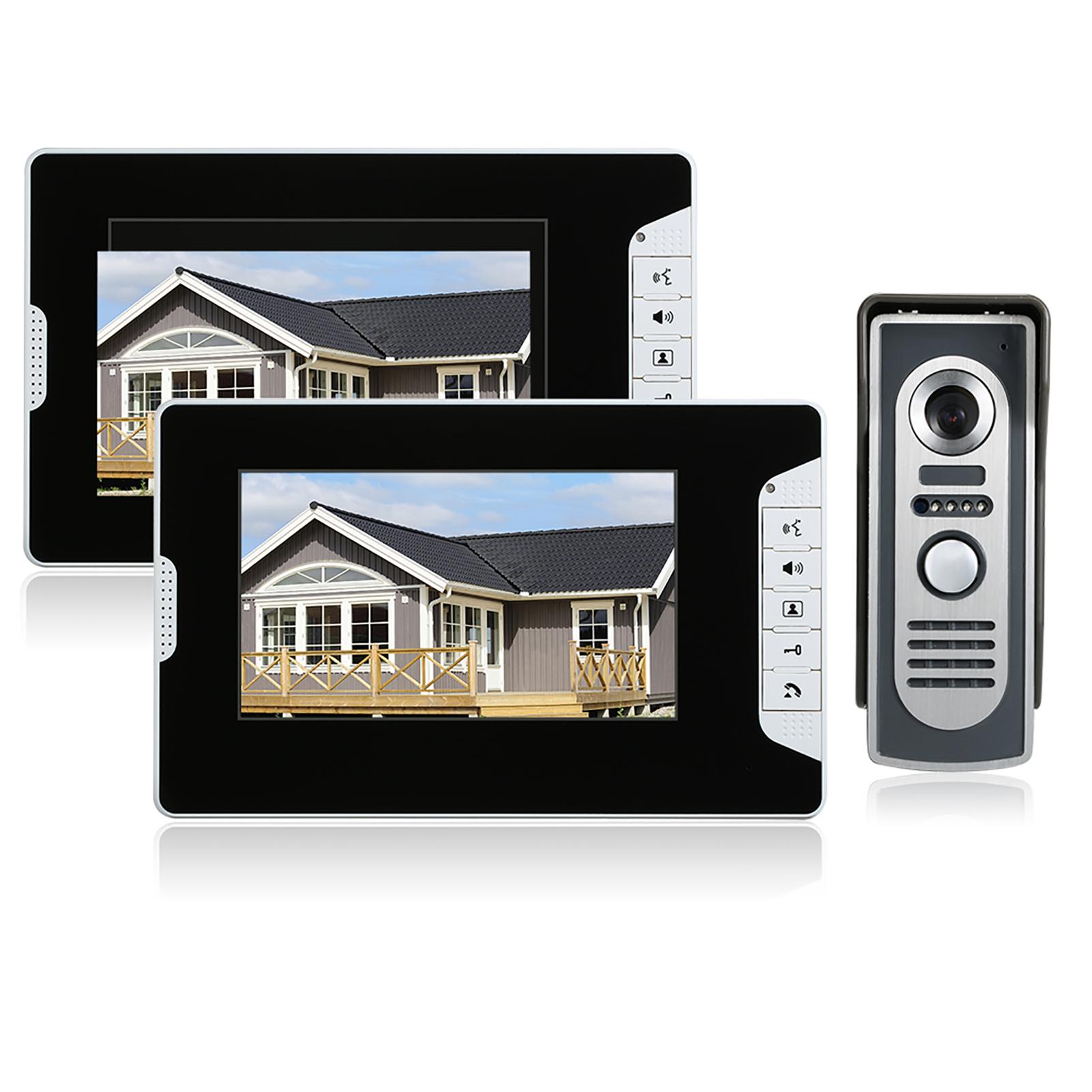 OWSOO Interphone Vidéo 7 Pouces Sonnette Kit Interphone 2 Moniteurs Intérieurs 1 Caméra Extérieure Nuit Mains Libres Appel Serrure Électrique Commande pour Maison