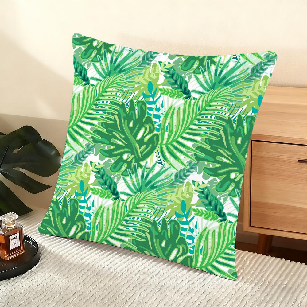Tropical Palm Leaves Cushion Cover Soft Short Plush Pillow Cover Smooth Cozy Texture Aesthetic Cushion Case Home Decor