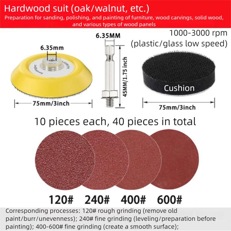 2/3-Inch Hex Drill Hand Shank Sanding Disc Set - Flocked Sandpaper & Wool Felt for Wood/Metal/Plastic/Paint Polishing & Waxing