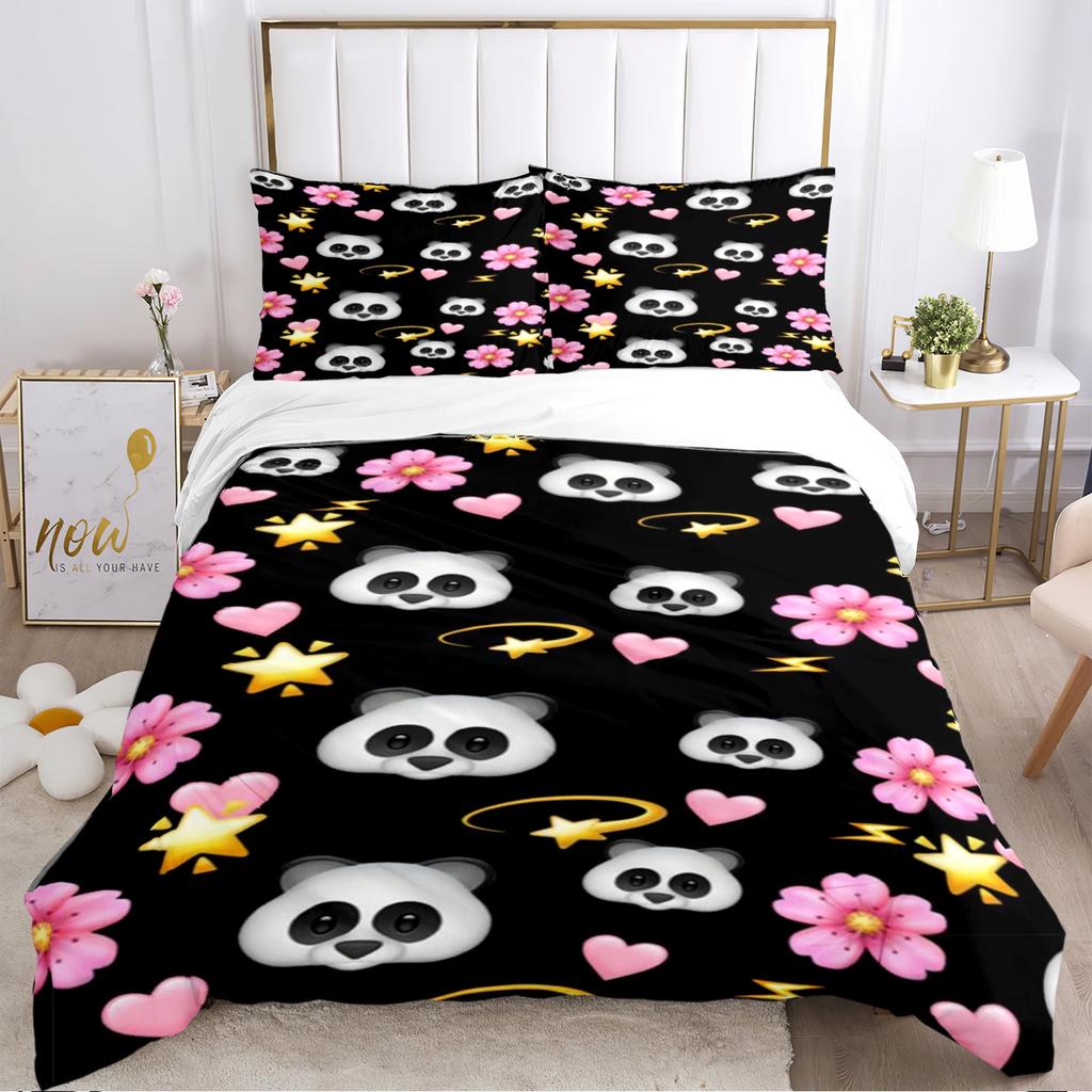 Urocza Poszewka na Kołdrę Panda Kreskówkowa Kawaii Zestawy Pościeli Miękka Poszewka na Kołdrę i Poszewki na Poduszki dla Nastolatków PojedynczaPodwójnaQueenKing