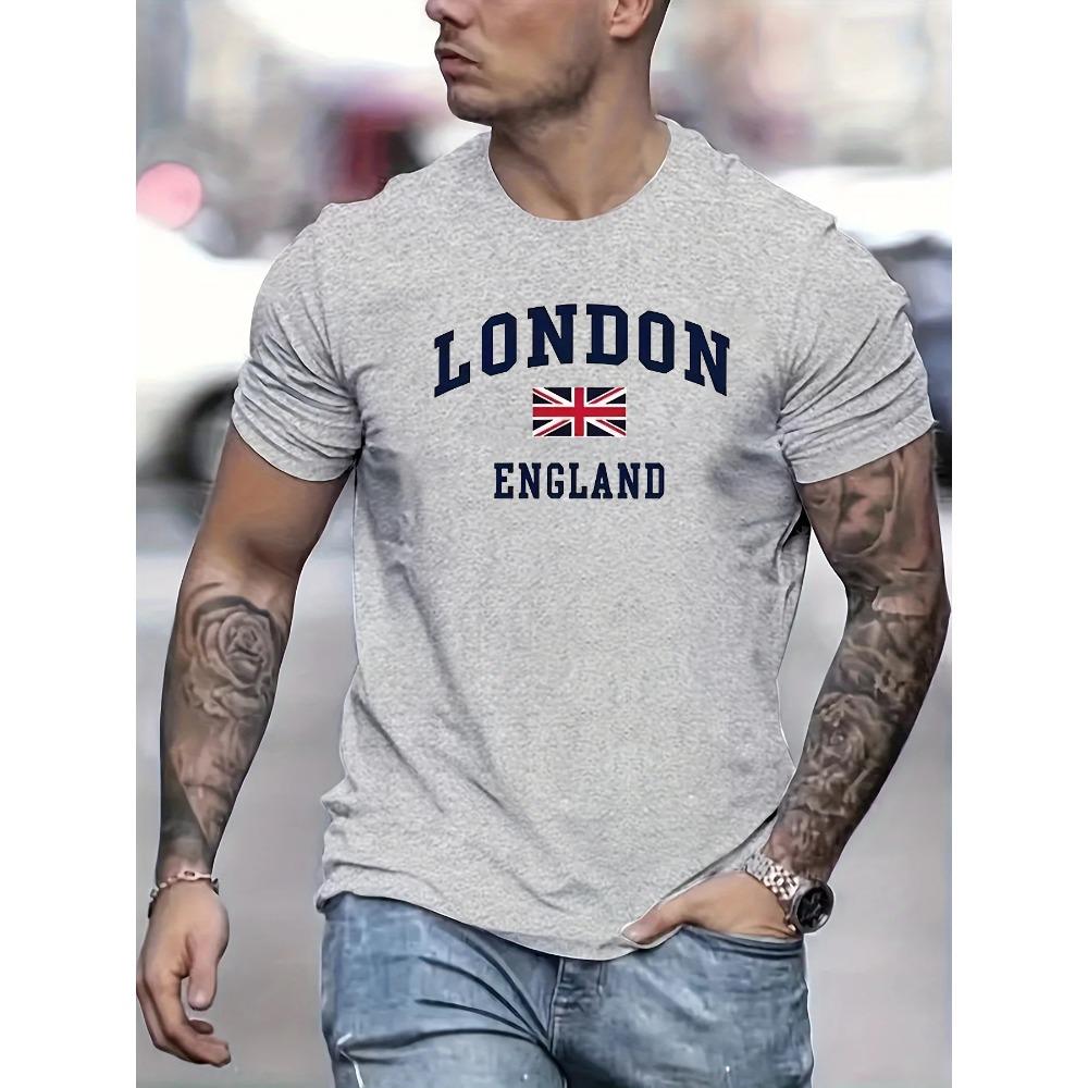 Letní pánské 100% čistá bavlna ležérní volný střih nadměrná velikost vzor Londýn Anglie potisk kulatý výstřih krátký rukáv tričko top