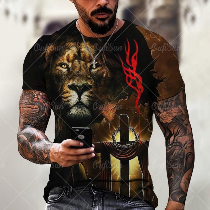 Christ Jesus T-Shirts for Men 3D Lion Printed T-Shirt Summer Clothes Short Sleeve Streetwear Vintage