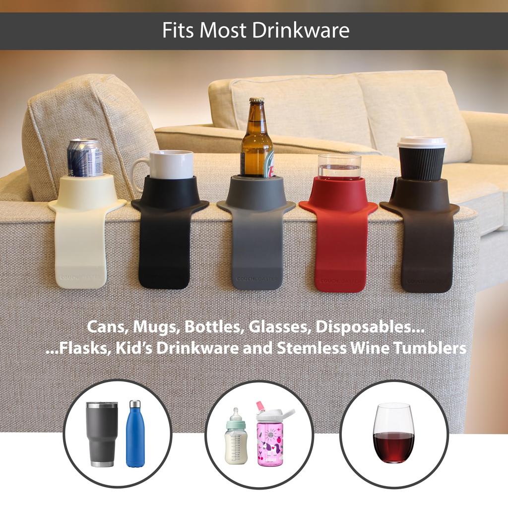 HIT PRODUCTS CouchCoaster Cup Holder Holds and Cups Chair/Sofa Spill-Free - Drinks, Glasses, - Armrest/Table (Brown)