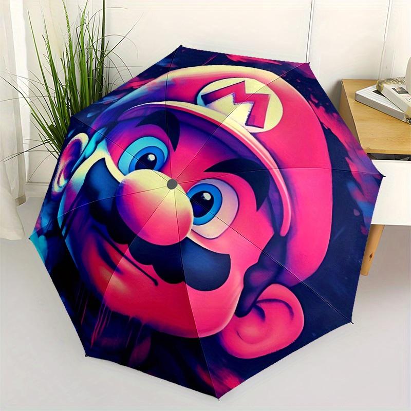 1pc Mario Artwork Self-Folding Cute Umbrella, 8-Bone Compact Travel Umbrella, Durable Plastic And Iron Frame086