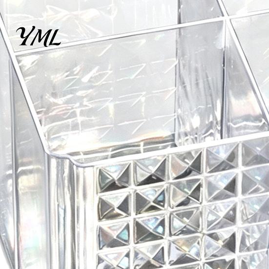 Desktop Lipstick Eyeliner Stand Transparent Acrylic Makeup Brush Organizer, Multi-Compartment Storage Bin, Modern Home Office Desk Organizer