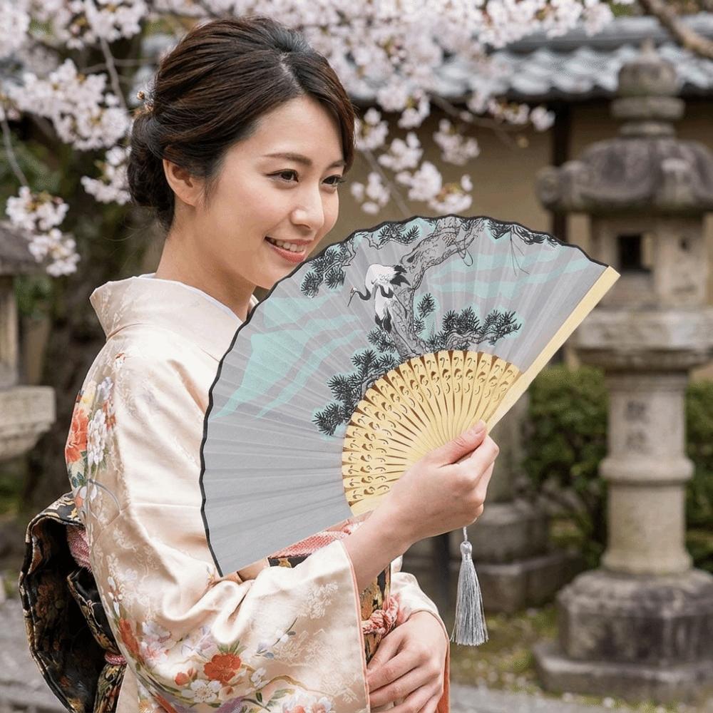 7-Inch Ancient Style Folding Fan Classical Crane Handheld Fan Dance Fan Home Decoration