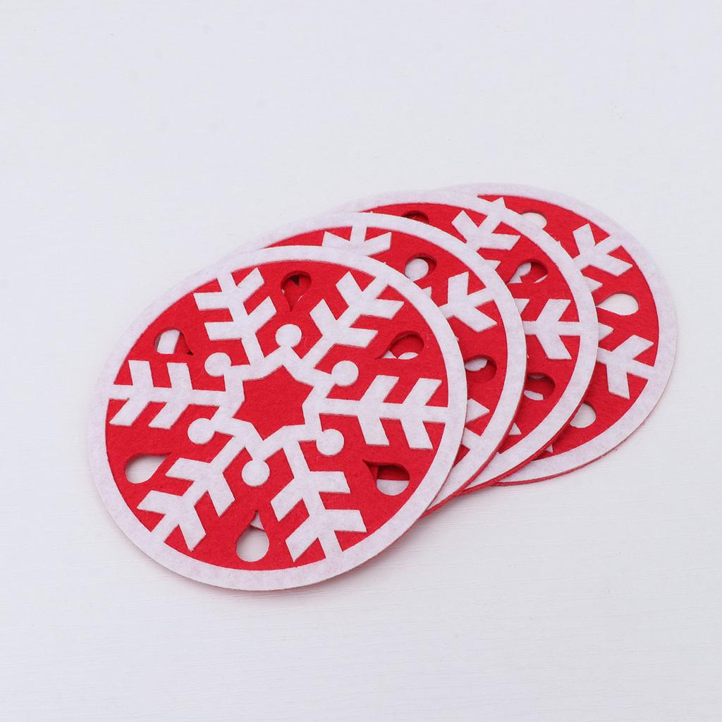 4Pcs Snowflake Shaped Coaster Felt Coasters Non-Slip Heat Resistant Round Cup Mats for Table Protection Red Felt Coasters