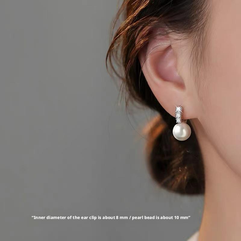 

925 Sterling Silver Pearl Earrings for Women, Luxury Zircon Dangle Earrings, Elegant Wedding Jewelry Gift 10mm (pair)