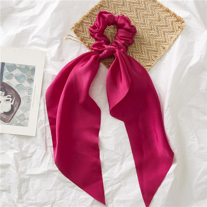 28cm Long Ribbon Satin Scrunchies Solid Color Fashion Bow Ponytail  Hair Ties Women Girls Elastic Hair Bands Headwear Accessory