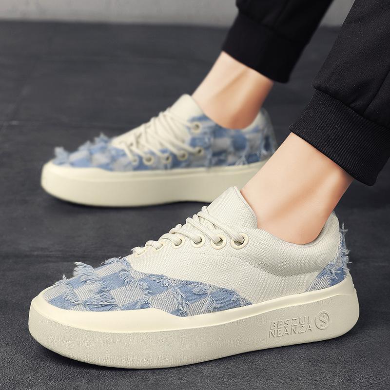 

Летние парусиновые туфли, мужские повседневные кеды, модная обувь, тканевые туфли, пара джинсовых клетчатых кед, универсальная студенческая обувь 44 синий