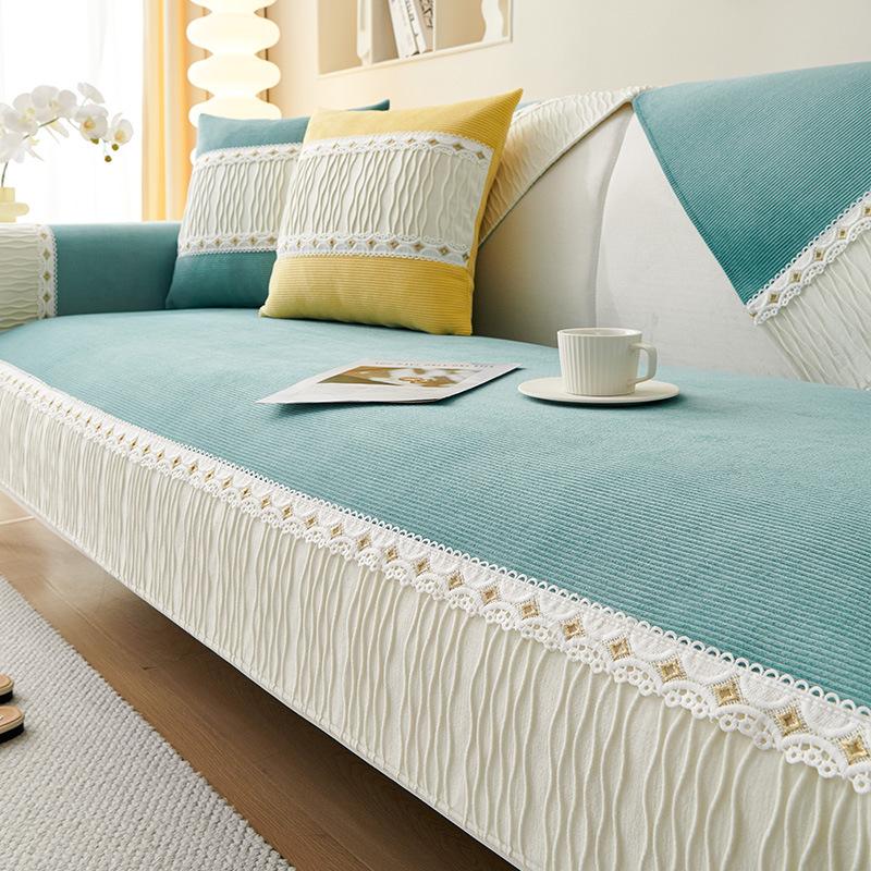 Corduroy Sofa Cushion, Universal In All Seasons, Solid Color Splicing Seat Cushion, Simple And Modern Winter Non-Slip Sofa Cover