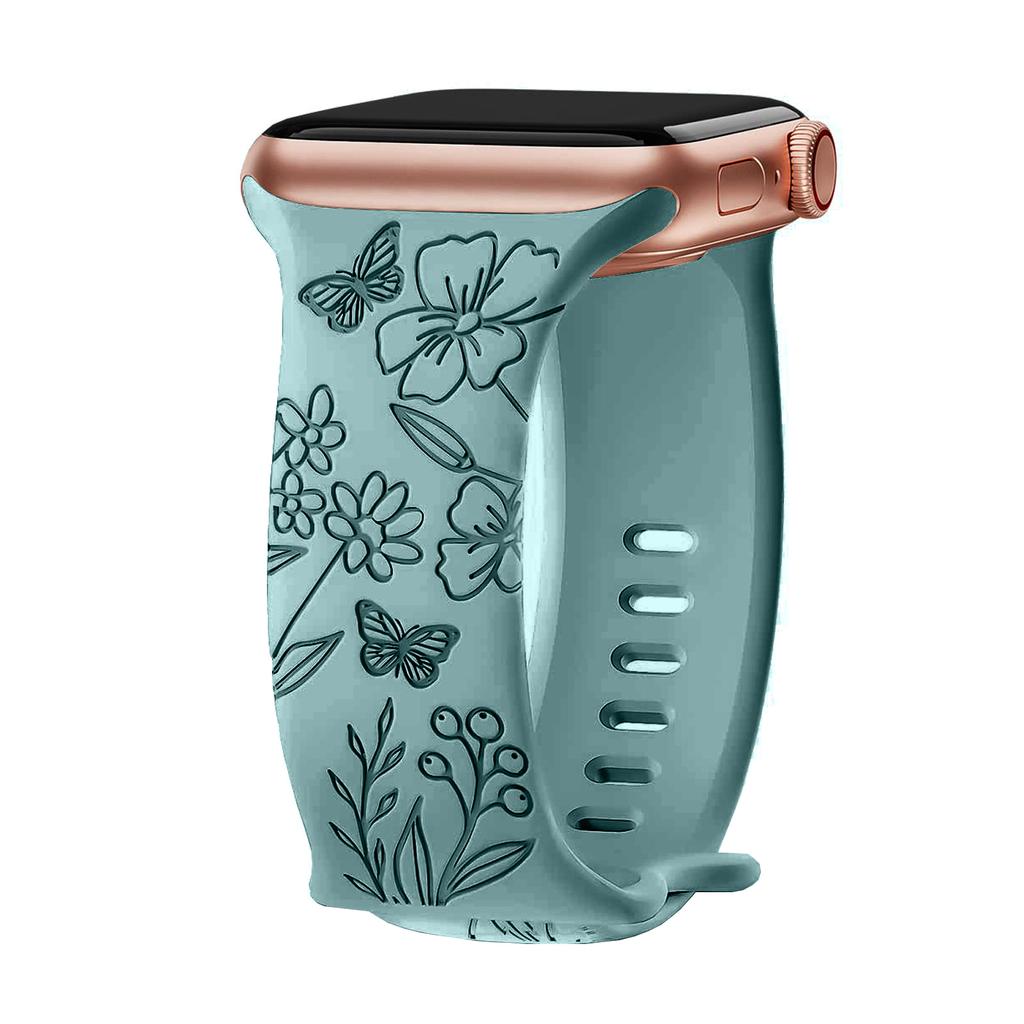 Strap For Apple Watch Band 44mm 40mm 41mm 42 45mm 49mm 46mm Floral Engraved bracelet correa iwatch series 10 9 SE 8 Ultra 2 3 11