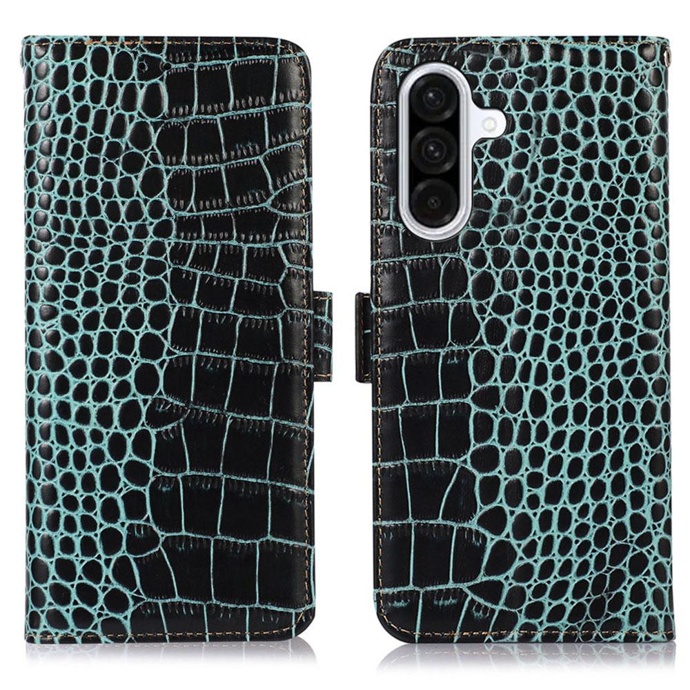 For Samsung Galaxy A17 Case Crocodile Texture Genuine Cow Leather Phone Wallet Cover