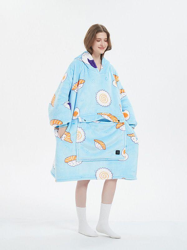 USB Heated Blanket Hooded Blanket Flannel Double-Layer Thickened Warm Pajamas