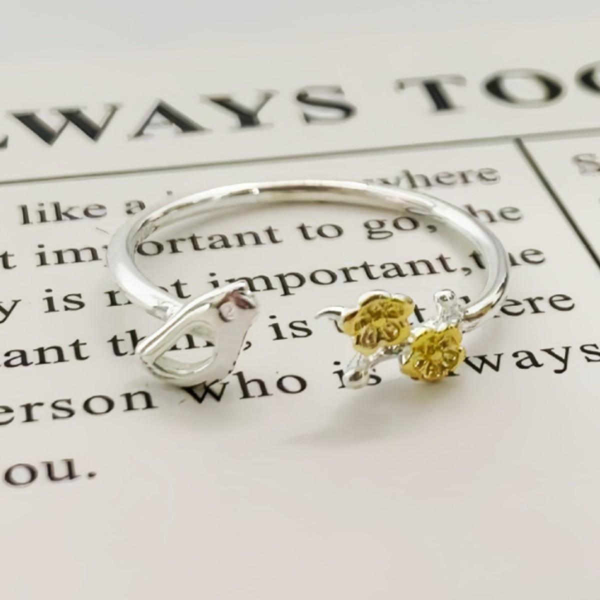 Korean Plum Blossom Gold Flower Adjustable Ring for Women - Fashionable and Simple Design