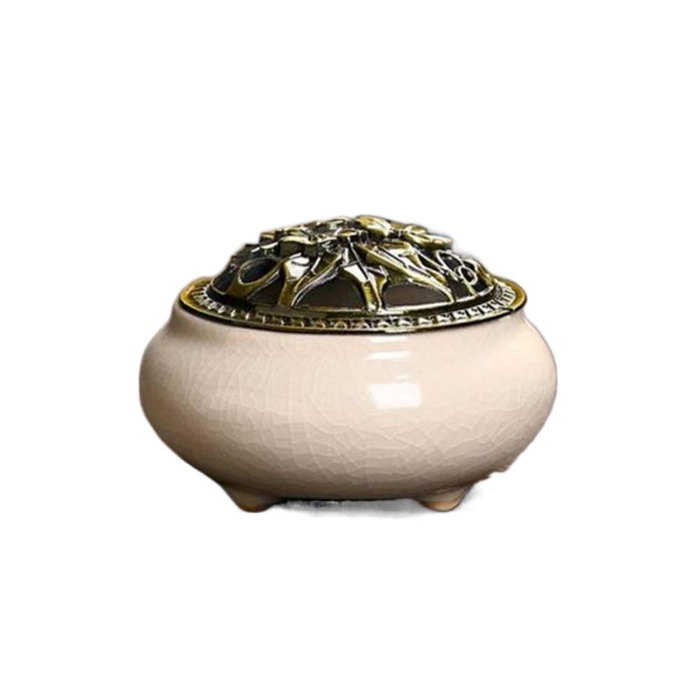 New Ceramic Incense Burner Copper Cover Ice Crack Incense Plate Antique Alloy Sandalwood Stove Home Decoration
