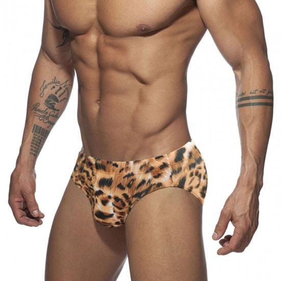 Men Swimming Briefs Low-rise Tiger Print Swim Trunks Slim Fit Swim Briefs