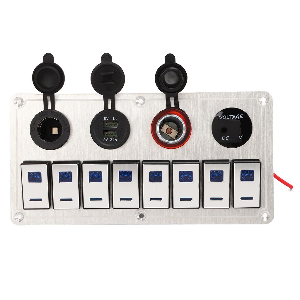 Rocker Switch Panel 8 Gang 12‑24V 5 Pin Blue Light Toggle On Off Lights Control Switch Panel