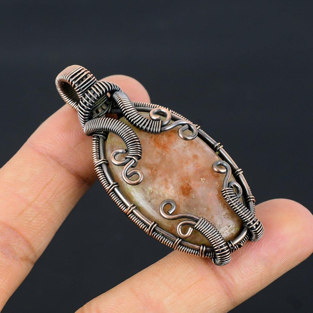 Sunstone Pendant Gemstone Jewelry, 999 Copper Wire Wrapped Handmade Pendant, Latest Design Jewelry